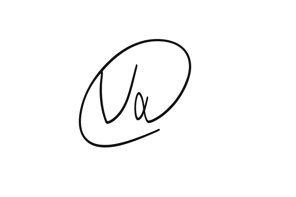 Schwarze, geschwungene Initialen „V“ und „α“ in einem ovalen Kreis auf grünem Hintergrund.