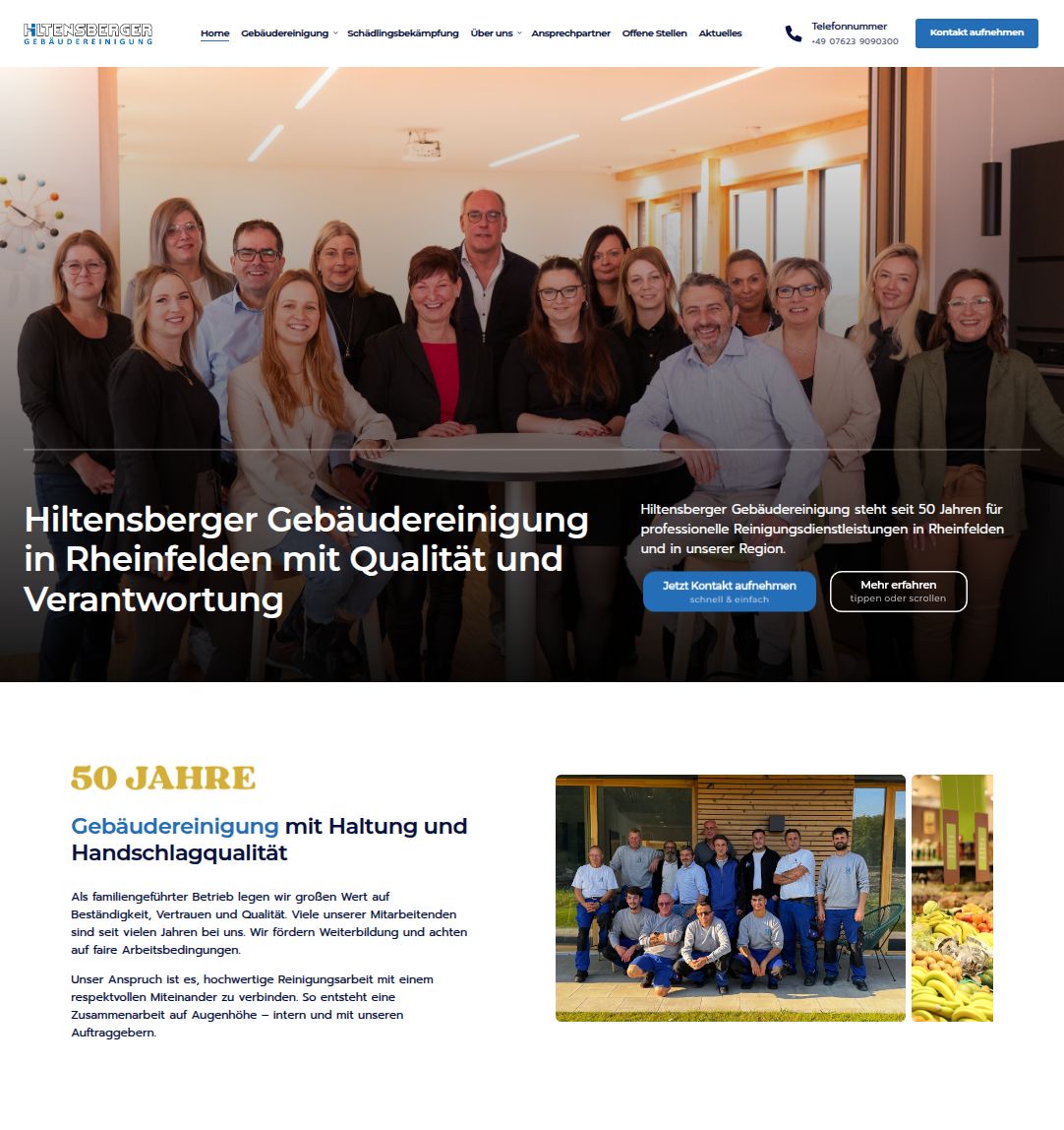 Startseite der neuen Webseite der Hiltensberger Gebäudereinigung