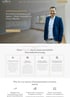 Smiling man in a blue blazer stands in an empty room, next to text about real estate services.