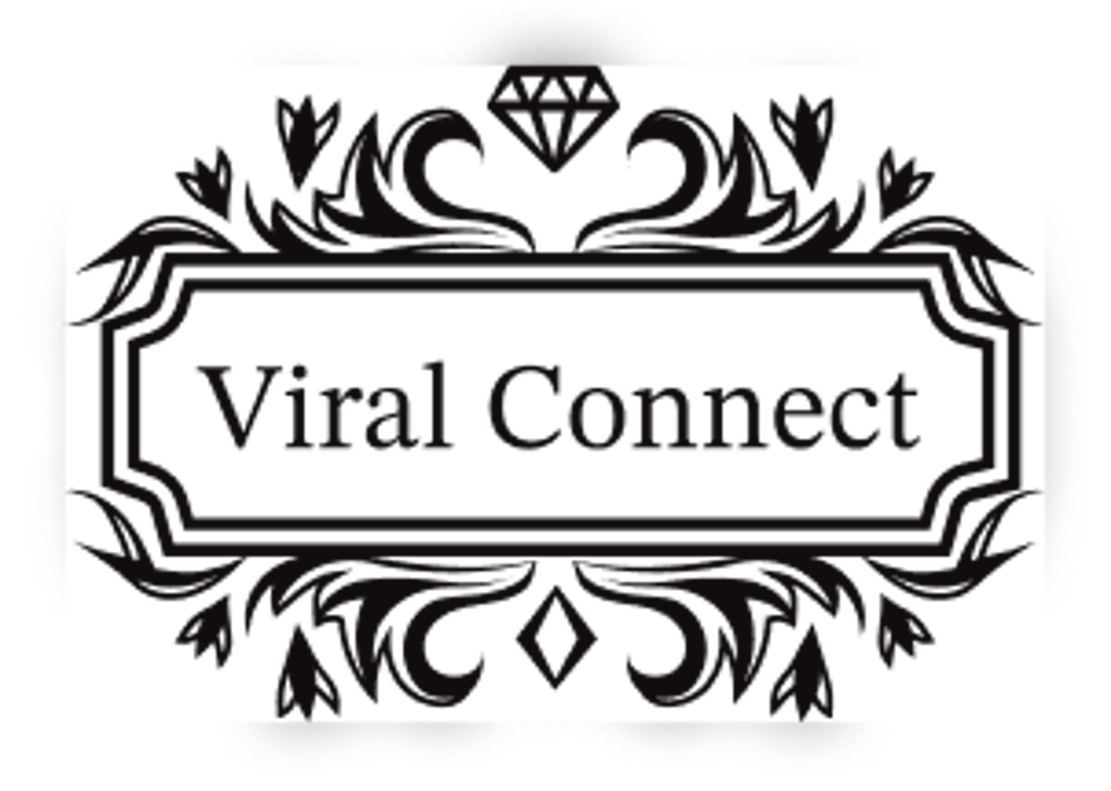 Schwarzes, verziertes Schild mit Umrandung und "Viral Connect" in der Mitte auf grünem Hintergrund.