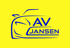 Blaues Auto-Logo auf gelbem Hintergrund mit Text "AV Jansen".