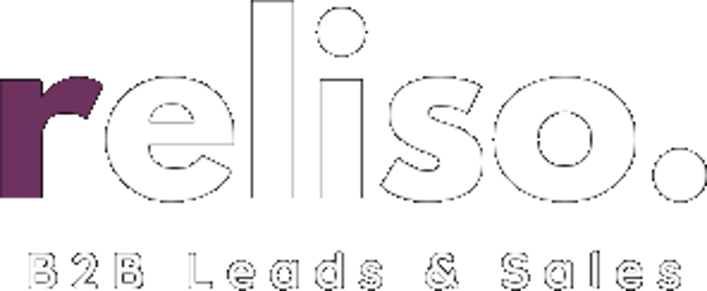 Logo von Reliso mit dem Text "B2B Leads & Sales" auf dunkelblauem Hintergrund.