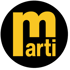 Gelbes Marti-Logo mit einem großen Kleinbuchstaben M über dem Wort marti in einem schwarzen Kreis.