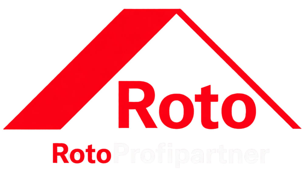 Rotes Roto Profipartner Logo mit Dachform auf dunkelgrünem Hintergrund.