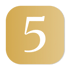 Weiße Zahl 5 in Serifenschrift auf einem goldfarbenen, quadratischen Hintergrund mit abgerundeten Ecken.