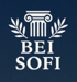 Weißes Logo auf dunkelblauem Hintergrund, zeigt eine dorische Säule zwischen zwei Lorbeerzweigen über dem Text "BEI SOFI".