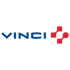 VINCI-Logo mit blauem Schriftzug und rotem, abstraktem Symbol, das an ein Pluszeichen erinnert.