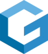 Blaues, abstraktes Logo in Form eines hexagonalen Buchstabens G auf schwarzem Hintergrund.