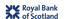 Logo der Royal Bank of Scotland, mit vier blauen Pfeilen, die zu einem Quadrat in der Mitte zeigen.