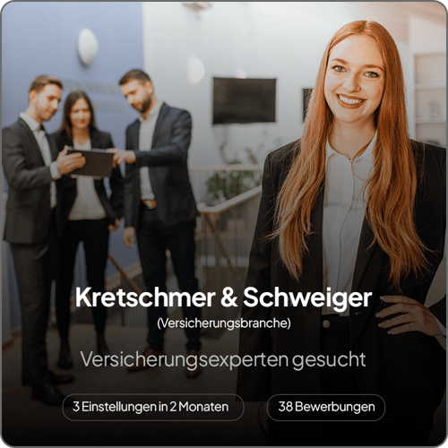 Screenshot aus dem Bewerberportal: 38 Bewerbungen und 3 Einstellungen in 2 Monaten für Kretschmer & Schweiger