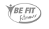 Logo "BE FIT fitness" mit stilisierter Person in Bewegung und ovaler Umrandung.