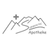 Logo der Simmental Apotheke mit Bergsilhouette und einem medizinischen Plus-Zeichen auf schwarzem Hintergrund.