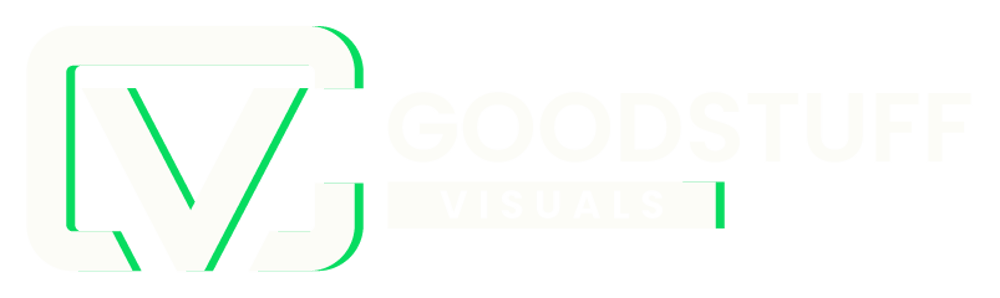Logo "Goodstuff Visuals" mit stilisiertem V in einem C-Rahmen.