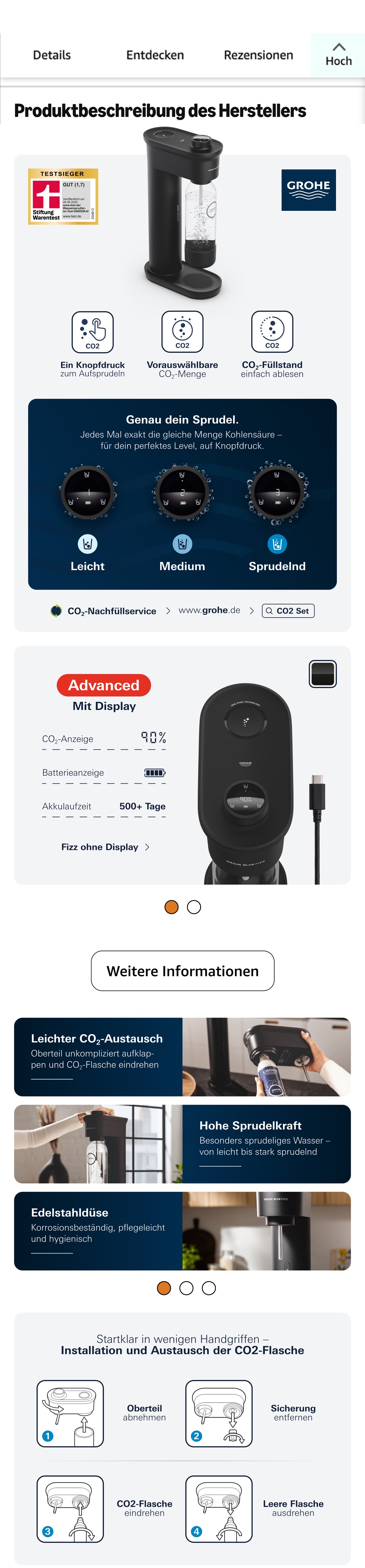 GROHE Blue Fizz A+ Inhalt, wie er auf Amazon erscheint