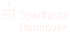 Sparkasse Hannover Logo mit weißem "S" und rotem Punkt, daneben der weiße Text "Sparkasse Hannover" auf grünem Hintergrund.