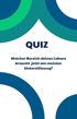 Quiz  Untertitel Welcher Bereich deines Lebens braucht jetzt am meisten Unterstützung. Abgebildet sind Teile von Kreisen in blau, weiß, grün und grüntürks den Farben des Markenlogos