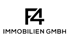 Logo der F4 Immobilien GmbH in schwarzer Schrift auf weißem Hintergrund.