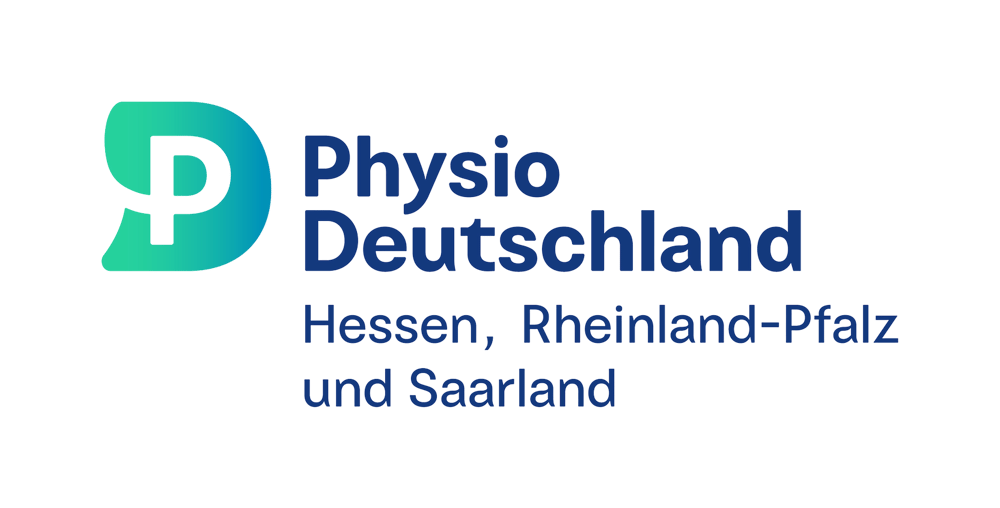 Grünes P-Logo neben blauem Text "Physio Deutschland Hessen, Rheinland-Pfalz und Saarland".