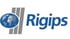 Rigips Logo mit blauer Weltkugel und drei grauen Streifen, daneben der Schriftzug "Rigips" in Blau.