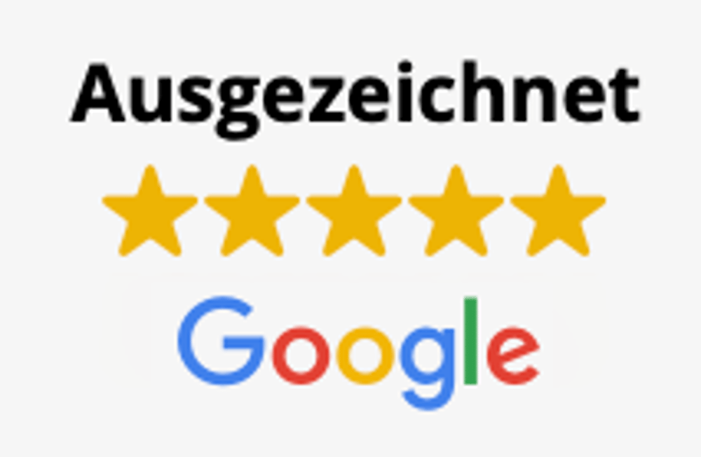 Ausgezeichnet, 5 goldene Sterne, Google Logo