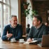 Dean in conversation with a Yorkshire business owner