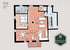 Grundriss Kunstmühle Wohnung 4: 87qm Wohnung im Obergeschoss mit Schlafzimmer, Bad, Balkon und offenem Wohn-Essbereich mit Küche.