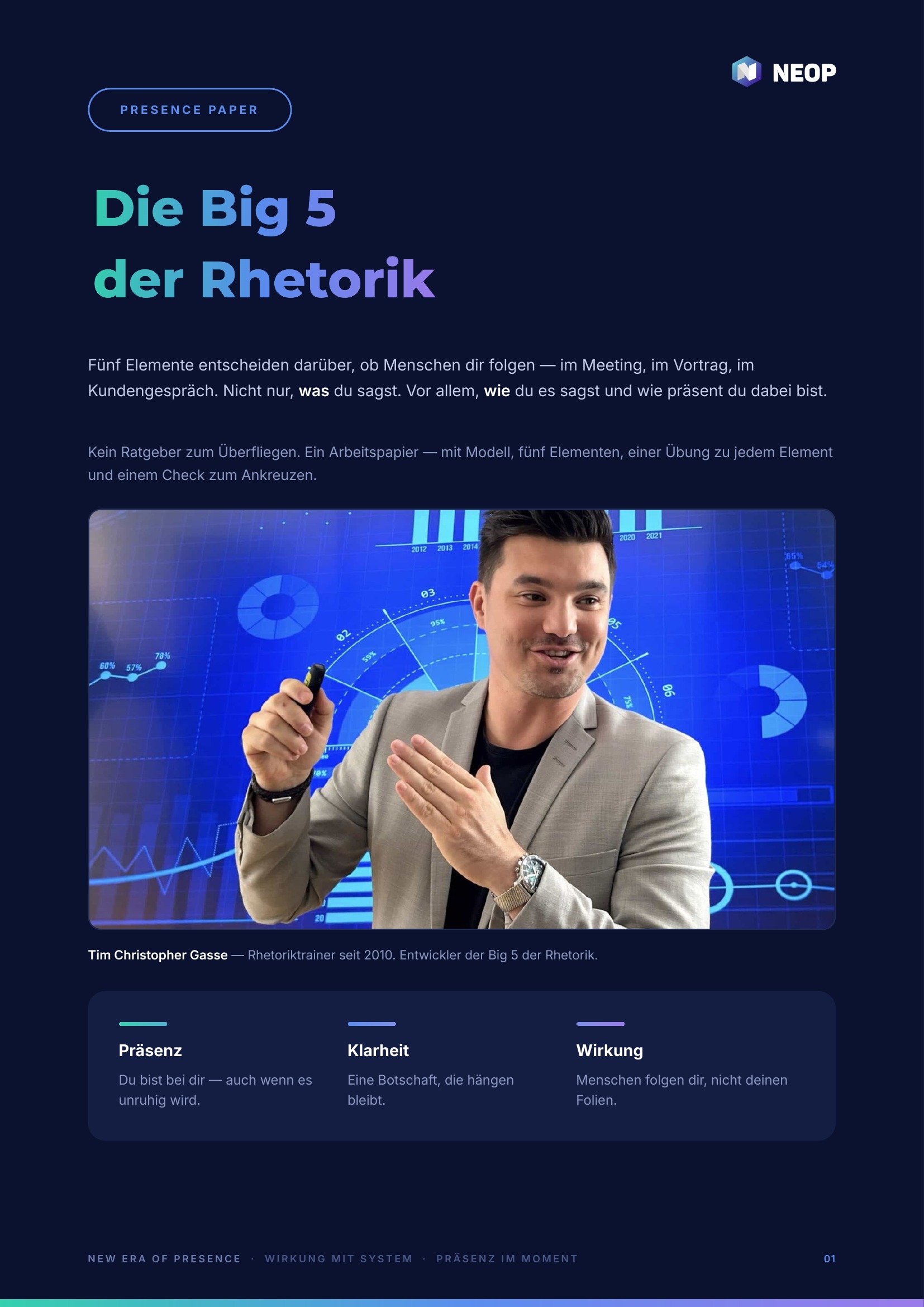 Die Big 5 der Rhetorik — Titelseite des Presence Papers