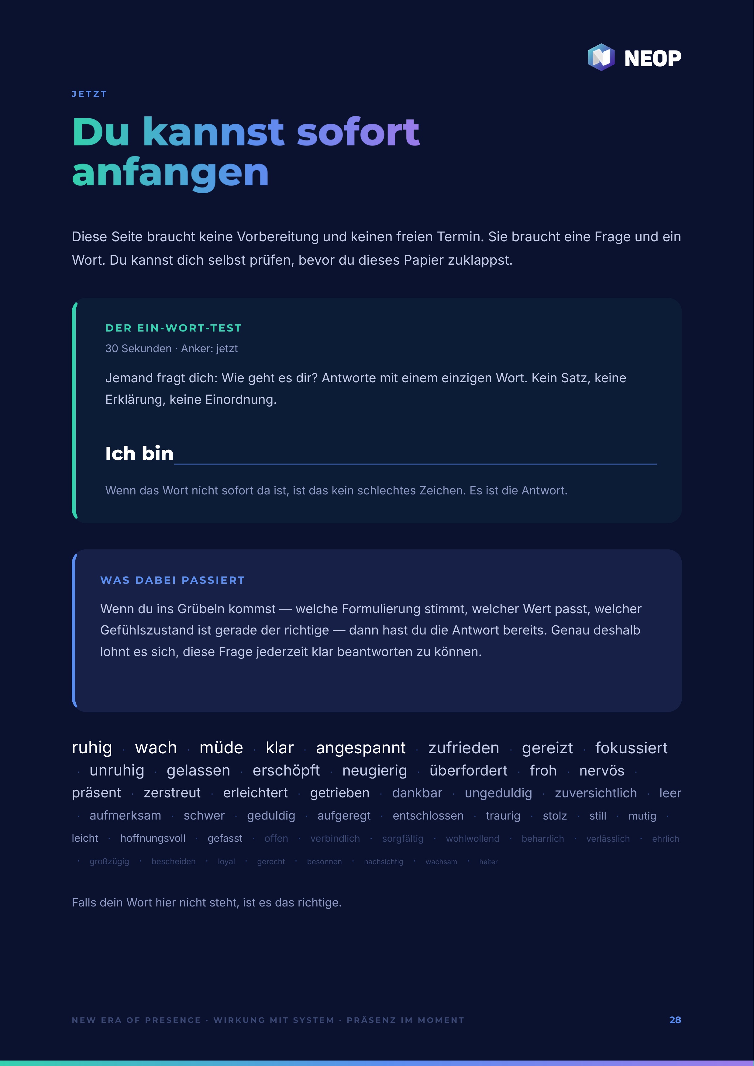 Der Ein-Wort-Test aus dem Presence Paper