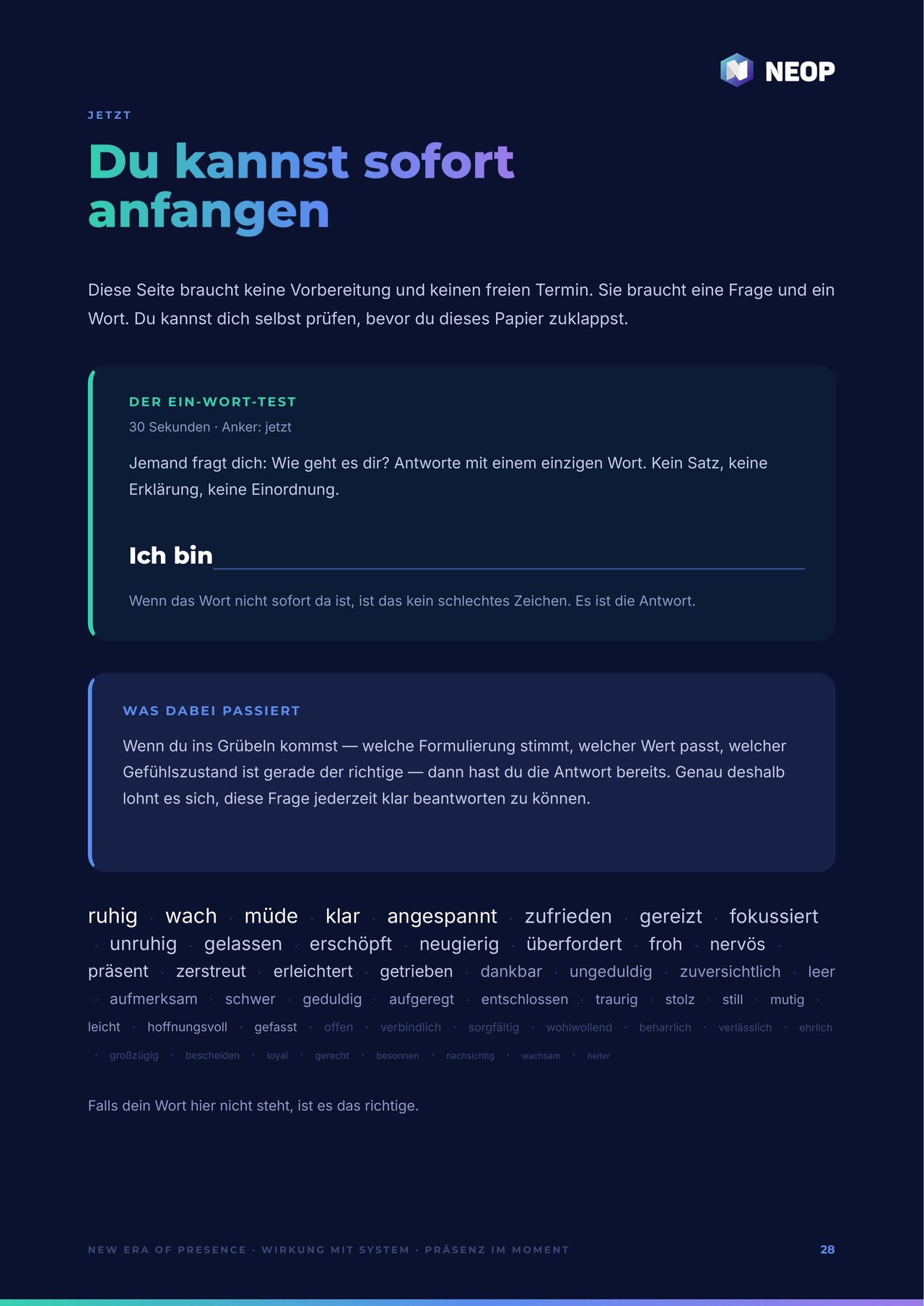 Der Ein-Wort-Test aus dem Presence Paper