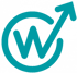 Türkisfarbenes "W" in einem Kreis mit einem nach oben zeigenden Pfeil.