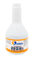Weiße Flasche Schrass Glasreiniger mit orangefarbenem Etikett und blauem Logo vor schwarzem Hintergrund.