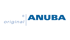 Blaues Logo mit dem Schriftzug original ANUBA auf schwarzem Hintergrund.