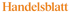 Der orangefarbene Text auf grünem Hintergrund lautet "Handelsblatt".