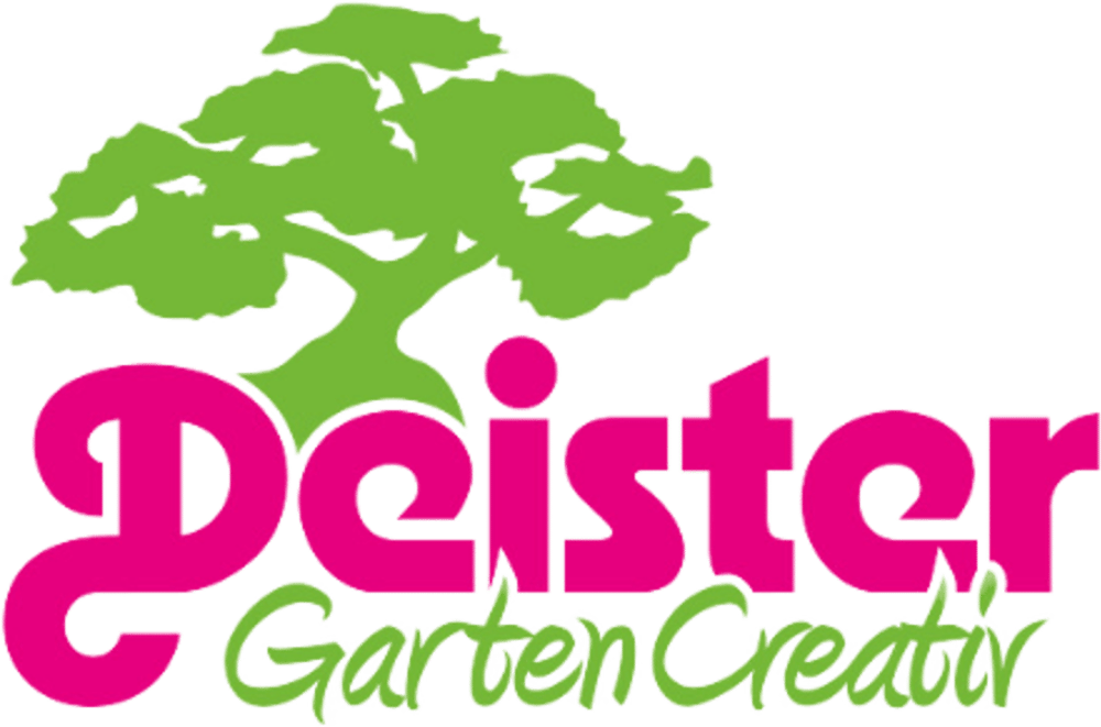 Grüner Baum über pinkfarbenem "Deister" und grünem "Garten Creativ" auf dunklem Hintergrund.