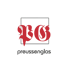Rotes "PG" Logo mit schwarzem Rahmen und Text "preussenglas" darunter.