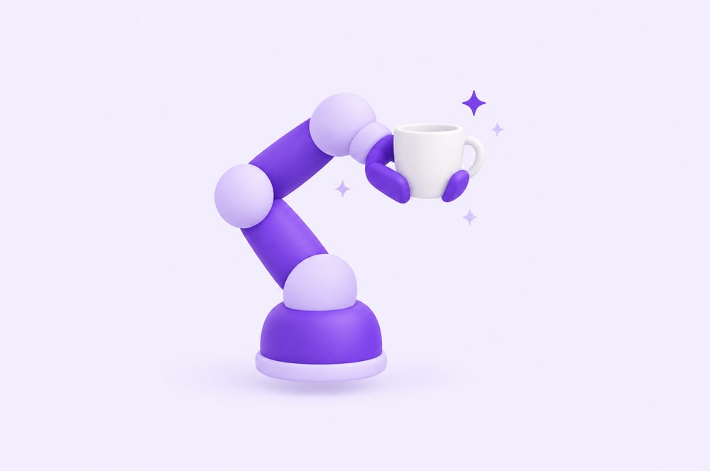 Illustration: Roboterarm hebt eine Tasse an