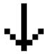 Ein umgedrehtes, schwarzer Pfeil aus Pixeln mit zwei horizontalen Balken.