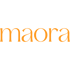 Oranges Logo auf dunkelgrünem Hintergrund mit dem Wort "maora".