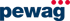 Blaues Pewag-Logo mit drei roten Punkten über dem Buchstaben "g".