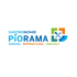Gastronomie Piorama Logo mit Besteck-Symbol und dem Text Genuss, Erfrischung, Vielfalt auf schwarzem Hintergrund.
