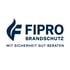 Fipro Brandschutz Logo mit blauer Flamme und dem Slogan Mit Sicherheit gut beraten.
