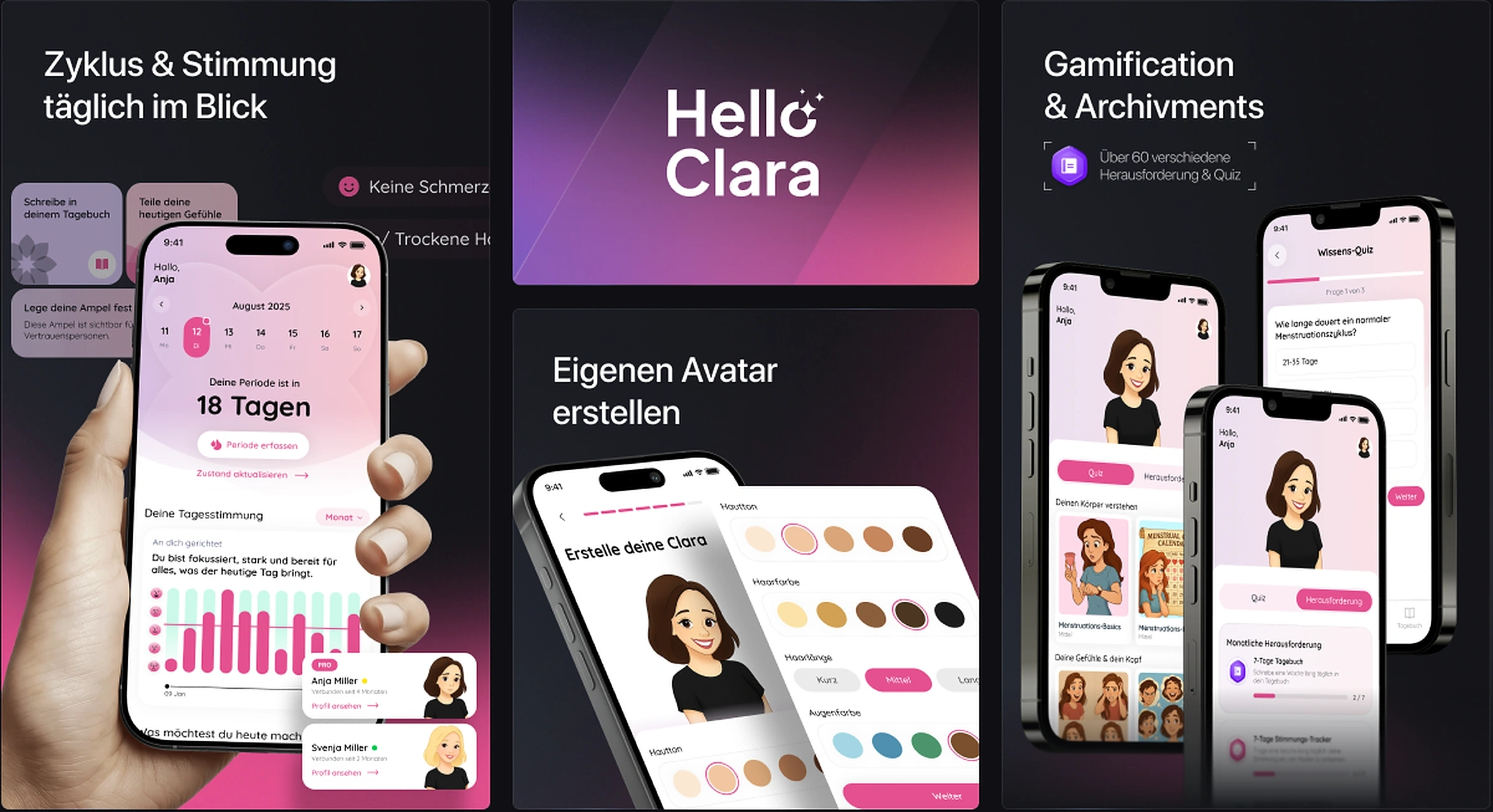 Hello Clara — App-Ansichten