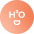 H3O-D-Logo auf einem orange-pinken Kreis vor dunkelgrünem Hintergrund.
