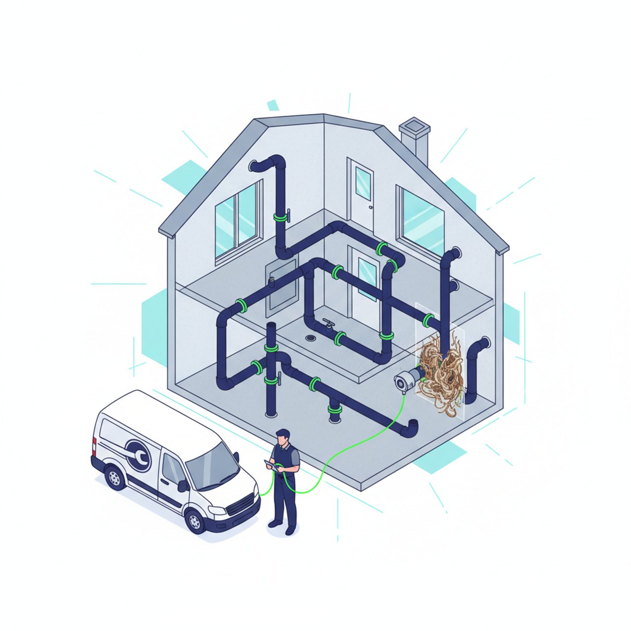 Rohrsystem eines Hauses mit Kamera-Inspektion