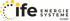 Logo der ife ENERGIE SYSTEME GmbH mit gelbem Punktkreis auf schwarzem Grund.