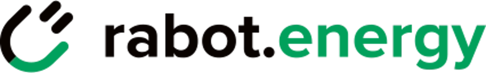 Logo von rabot.energy mit einem grünen Häkchen-Symbol und schwarzem Text "rabot." sowie grünem Text "energy".
