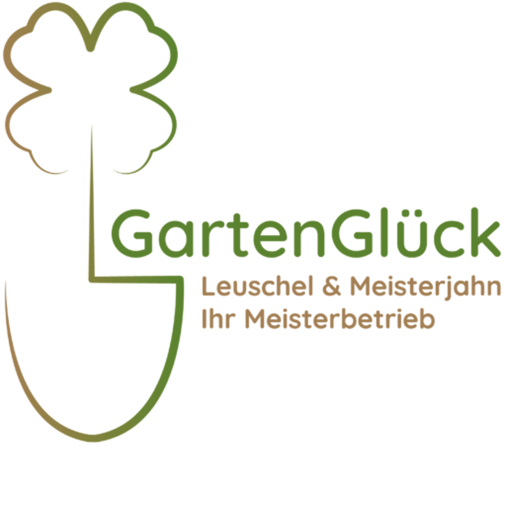 Logo von GartenGlück Leuschel & Meisterjahn Ihr Meisterbetrieb mit einem vierblättrigen Kleeblatt auf schwarzem Grund.