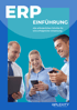 Drei lächelnde Personen, die mobile Geräte benutzen, mit dem Text "ERP EINFÜHRUNG" und "QPLEXITY SOLUTIONS GmbH".