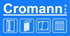 Cromann GbR Logo mit vier Icons für Fenster, Rollladen, Insektenschutz und Geländer.