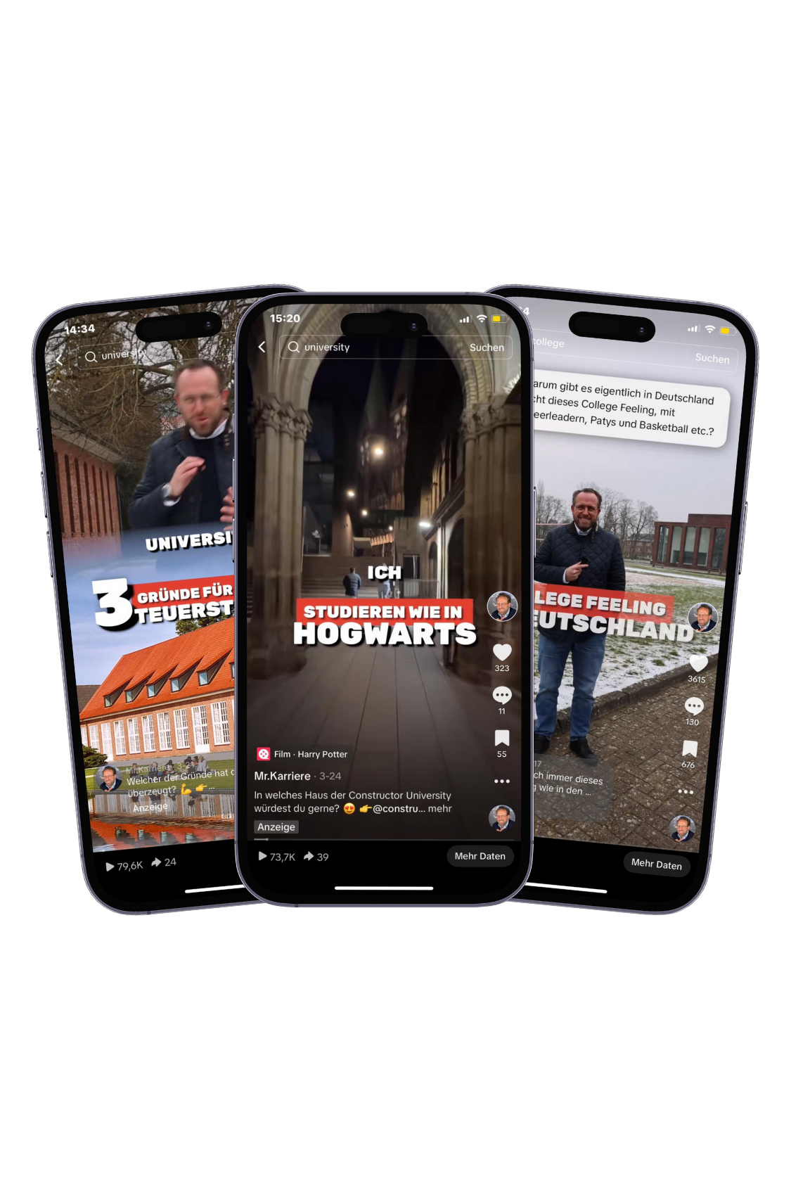 Drei Videos der Constructor-University-Bremen-Kampagne auf Smartphones